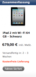 iPad 2 Lieferzeit 122