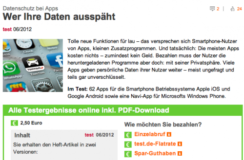 Warentest zu Apps Ausriss