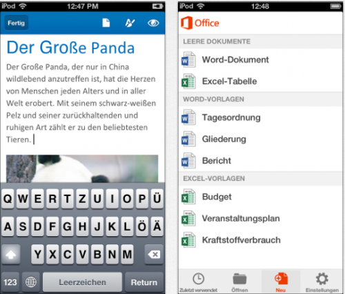 Office 365 iPhone Ansciht