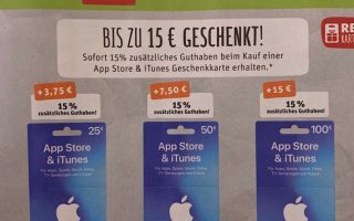 iTunes-Karten günstiger: Diese Woche 15 Prozent Bonus-Guthaben