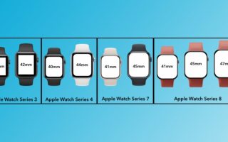 Grafik: Größerer Bildschirm der Apple Watch Series 8 vs. Series 3, 4 und 7