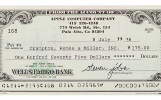 Von Steve Jobs ausgestellter Scheck für 100.000 US-Dollar versteigert