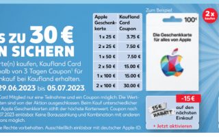 Bis zu 30 Euro Coupon bei Apple-Geschenkkarten-Kauf