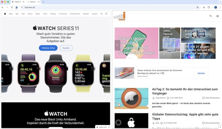 Google Chrome geteilte Ansicht Splitscreen