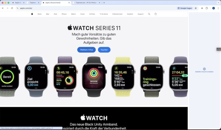 Google Chrome geteilte Ansicht Splitscreen